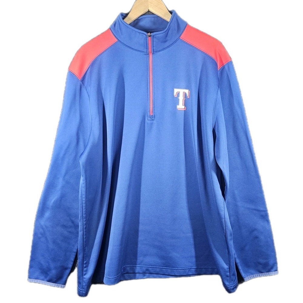 Texas Rangers 2XL Fleece Quarter‑Zip Pullover Blue & Red Mock Neck Fan Gear